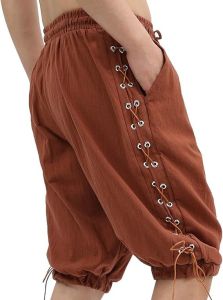 Mens Pirate Shorts Renaissance Medieval Vintage Lace-Up Viking Navigator Halloween Costume Pants