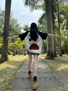 Large Size 300kg Spicy Girl High Street Short Sleeve Cotton Polyester Blouse Summer Medium Length Hip Cover Design Color Block Half Sleeve Top