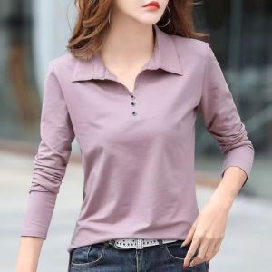 100KG Fat Girl Can Wear Spring and Autumn Lapel Long Sleeve Women Button Polo Shirt Plus Size Korean Style Lady Stand Collar T-shirt Trendy Blouse Showing Thin