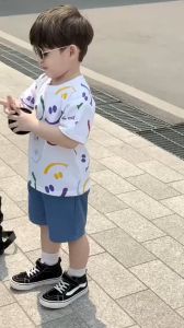 Set bộ cotton cho bé trai áo thun họa tiết Smile kèm quần short jean size 9 đến 25kg BERNIE T1124B60