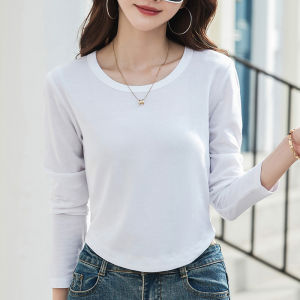 Cotton Short Curved round Neck Bottoming Shirt Silm Inner Wear Long Sleeve T-shirt Womens Autumn and Winter Solid Color Minority All-Match Tops