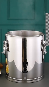 Stainless Steel Insulated Bucket with Tap Commercial Thermal Barrel Large Capacity Food Grade Hot Cold Storage Container for Soup Rice Milk Tea Stall