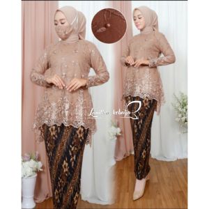 Setelan Kebaya Rinjani Modern Tille Rok Plisket Kebaya Wisuda wanita Set Kebaya Brokat Tille