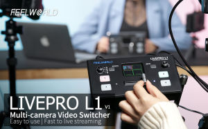 FEELWORLD LIVEPRO L1 V1 Multi Camera Video Mixer Switcher 2 Inch LCD Display 4 x HDMI Inputs USB 3.0 Output Format Real Time Production Live Streaming
