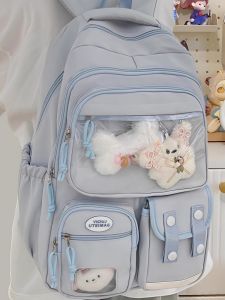 OUDENGPAI | Blue High Capacity Backpack For Junior High School Girls Celebrity Chaser Simple Pure Color Double Shoulder Bag Can Hold Small Card