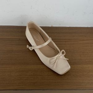 Korean Style Satin Bow Heel Lifting Mary Jane Shoes