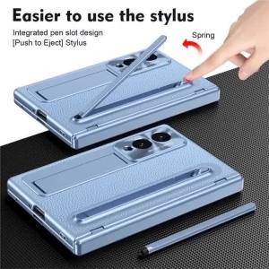 ZFold8 Phone Case Invisible Bracket Lichee Leather Cover with Pen Slot Screen Film for Samsung Galaxy Z Fold 8 Ultra 7 6 5 4