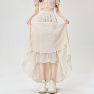 YINQING | Khaki Color Cool Feeling Luxury A-Line High Waist Long Skirt