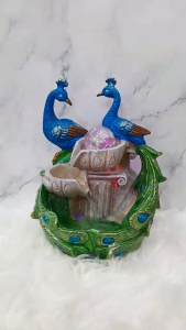 Radiant Harmony Twin Peacock Fountain with LED Crystal Orb