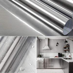 40cm metal brushed silver wall sticker stainless steel kitchen living room refrigerator countertop adhesive wallpaper