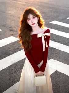 CHANGTONG | Youthful Off-Shoulder Top Skirt Set