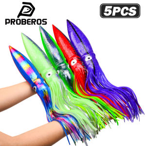 PROBEROS 5PCS Large Luminous Squid Soft Bait for Sea Fishing Squid Skirts Octopus Trolling Tuna Baits Saltwater Fishing Tackle