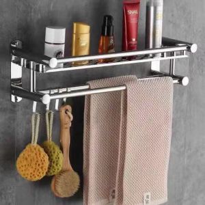 bathroom shower wall mounted space stainless steel towel storage hanger shelf holder stand rack