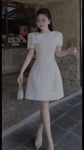 Đầm nữ ngắn dự tiệc thiết kế cổ tròn hoạ tiết chấm bi sang chảnh NEWFASHION99