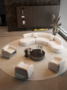 Business Sofa Semi-Circular Shape Office Hotel Sales Office Lobby Beauty Salon Waiting Area Reception Luxury Italian Style PU Leather