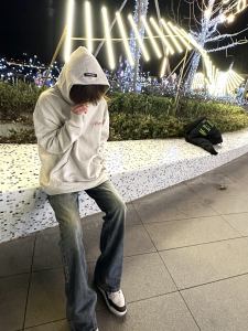 American High Street Oversize Hoodie Mens Autumn Winter Couple Style Trendy Loose Lazy Heavy Coat Cotton Printed Youth Fashion