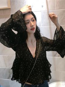French Design Loose Shirt Chiffon Short Sleeve Long Sleeve V-Neck Womens Early Autumn New Style Commute Korean Style Slim Fit