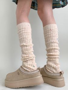 Night Study Room Knitted Sock Covers Autumn Winter Thick Line Colorful Dot Vertical Stripes JK Leggings Cotton Home Socks