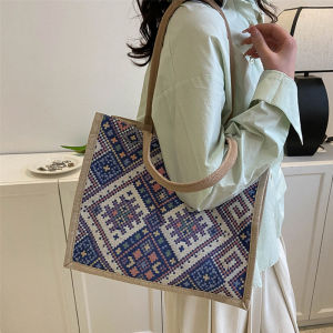 Meria Canvas Tote Bag: Large Capacity Stylish Commuter Shopping Bag with Magnetic Buckle and Plant Florals Pattern