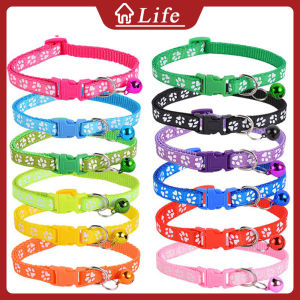1.0cm Pet Collars Cat And Dog Collars Safety Buckle Dog Paw Collar Reflective Collars Multi-Color Optional With Bell Adjustable Safety Buckle Neck Dog And Cat Accessories