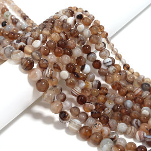 1 String 4/6/8/10/12mm Light Brown Striped Agate Beads Natural Stone Beads for Jewelry Making DIY Bracelet Necklace Supplies