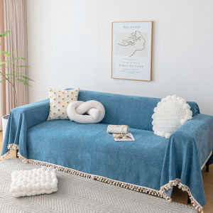 Plain Chenille Sofa Cover Sofa Fully Covered Blanket Luxury Thick Embossed Chenille Sofa Towel with Tassel Non-slip Sofa Dust-proof Cover Machine Washable