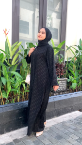 BUSANA MUSLIM WANITA GAMIS HITAM EMBOS STARLIGHT BY SABELLA ABAYA