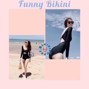 Bikini đồ bơi nữ một mảnh tay dài nhún ngực khoét lưng lôi cuốn FUNNY BIKINIMS-07
