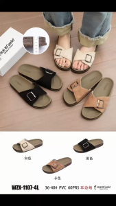 Genuine hot selling product - Womens double-breasted slippers with adjustable buckle and cork textu