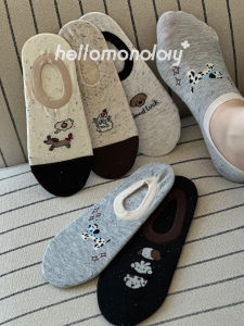 Summer Thin Anti-Slip Cute Cartoon Personality Womens Socks No Heel Loafers Boat Socks Studio Hello Monday Cotton Blend