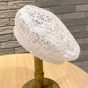 Multi Colored Summer Retro Artistic Beret Hat Women Korean Style Crochet Beret Breathable Thin Headwear Cutout Floral Beanie Cap