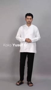 Swipe Up Kemeja Koko Pria Putih Katun Lengan Panjang Yusuf B