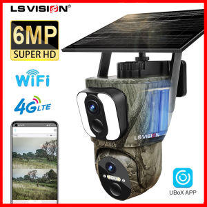 LS VISION 6MP 4G/WIFI Dual Lens Linkage Solar Camera Outdoor Waterproof Wireless CCTV Humanoid Tracking PTZ Security IP Camera for Garden Yard Farms(APP: UBox)
