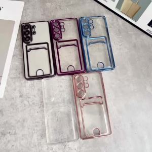 Card Pocket Wallet Clear Case For Samsung Galaxy S26 S25 Ultra S24 FE S23 S22 S21 Plus Ultra S26 Edge A55 A56 A26 Plating Cover