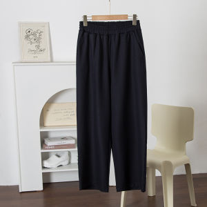 กางเกงขายาวทรงหลวมเอวสูงผ้าขนสัตว์สำหรับผู้หญิง กางเกงขายาวทรงตรง ผ้าฝ้ายผสมโพลีเอสเตอร์ กางเกงขายาวทรงตรง ฤดูใบไม้ร่วง/ฤดูหนาว