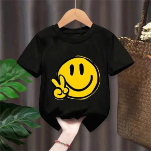 Bandai | Kids Cartoon Smiley Face Print Short-sleeved T-shirt Casual and Versatile Style Suitable for Childrens Outings and Daily Wear