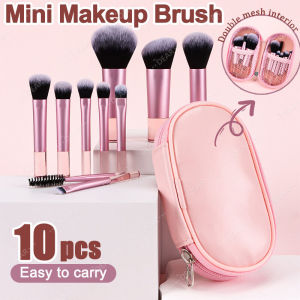 10Pcs Portable Makeup Brush Set Short Handle Portable Powder Brush Eyeshadow Foundation Blush Blender Concealer Beauty Makeup Tools Brush Professional