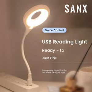 SANX USB Voice Control LED Night Lights Portable Lamp Dormitory Bedside Lamp Eye Protection Student Study Reading Available Night Light