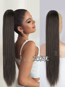Fashionable Black Tea Color Wig Tail Long Straight Hair Braid Drawstring Style High Tail Women Braid Tail Wig Co