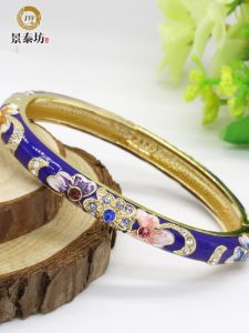 กำไลข้อมือเครื่องเคลือบฝ้าหลางฟันจิ่งไท่หลานปักกิ่งยางทองแดงแท้แหวนเล็กบางสำหรับผู้หญิงเจ็ดสมบัติเผาหัวเข็มขัดเปิดปลอดภัยวินเทจรูปไข่