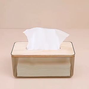 Nordic Wood Minimalist Transparent Tissue Box With Cover Household Tissue Paper Kitchen Home Holder