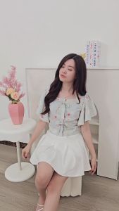 ORECCA - Felicia Top Atasan Bunga Wanita Lengan Pendek