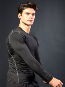 เสื้อยืดแขนยาวสำหรับออกกำลังกาย ผ้าฝ้ายโพลีเอสเตอร์ ระบายอากาศได้ดี แห้งเร็ว สำหรับผู้ชาย วิ่ง ฝึกซ้อม ยกน้ำหนัก ยืดหยุ่น