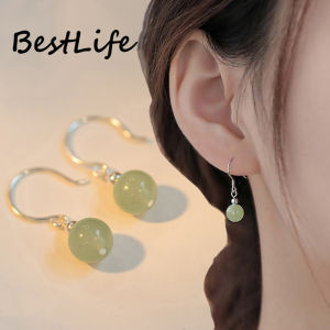 Hetian Jade Dangle Earrings Red Agate Ear Hook Earring for Women Temperament Round Beads Chinese Retro Style Jewelry