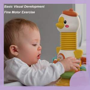 Vịt Montessori có nhạc âm thanh luồn hạt có đế hút cố định để bàn dỗ dành bé ăn dặm. Đồ chơi vận động tinh cho bé kèm nhạc giúp bé vui chơi và ngủ ngon