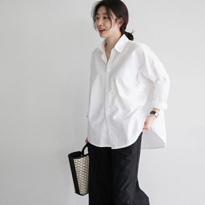 High End Discount Versatile Loose White Long Sleeve Shirt
