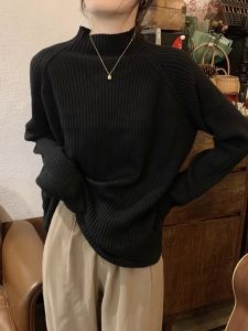 Áo Len Dệt Kim Màu Đen Cổ Cao Thời Trang Xuân Thu Cho Nữ Áo Sơ Mi Cơ Bản Cổ Điển Kiểu Pháp Sang Trọng Lịch Sự Áo Lót Bên Trong