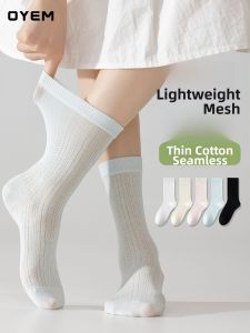 OYEM | Thin Breathable Anti-Bacterial Cotton Socks for Women Mid-Calf Length