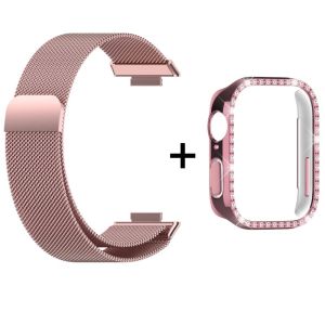 Magnetic Strap+Shiny Rhinestone Protective Case for Huawei Watch Fit 3/4 Metal Milanese Loop for Huawei Fit 4 Fit 3 Band Cover