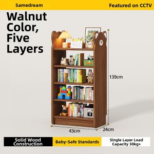 SAMEDREAM | Solid Wood Freestanding Kids Bookshelf Space-saving Storage Integrated